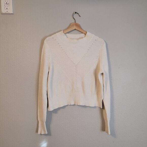 Kendall & Kylie Oversize Cropped Sweater Women's S‎ White Ribbed Knit Round Neck - Picture 1 of 7